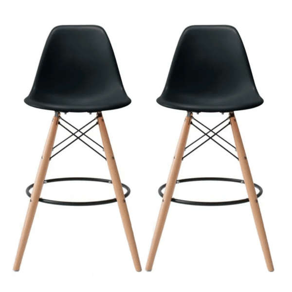SMTE Set of 2 Modern Armless Counter / Bar Chairs - Black with keychain