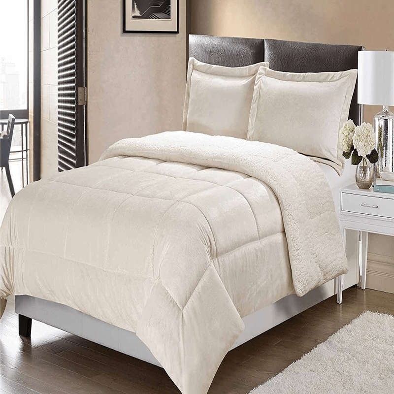 SMTE 3 Piece Fleece Comforter Set - Cream with keychain