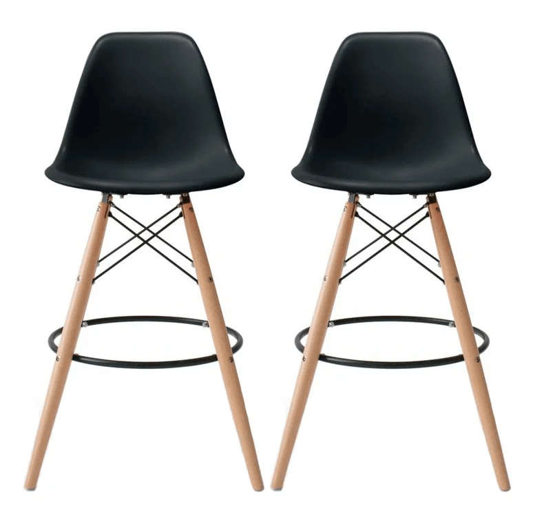 SMTE Set of 2 Modern Armless Counter / Bar Chairs - Black with keychain