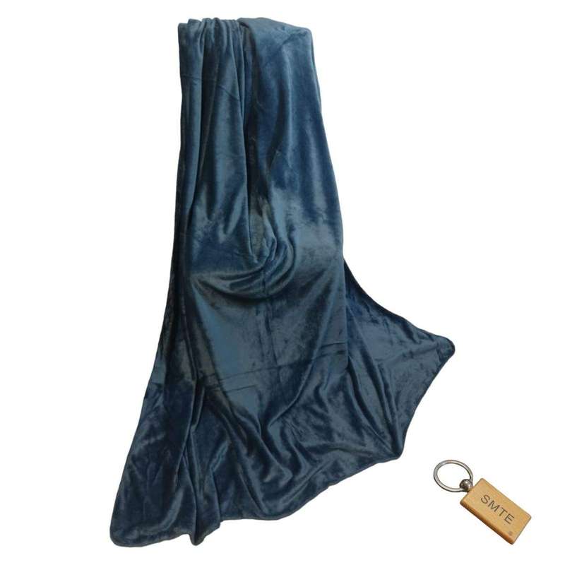 SMTE Compact Travel Fleece Blankets 180 x210cm +Smte Keyring - Blue with keychain