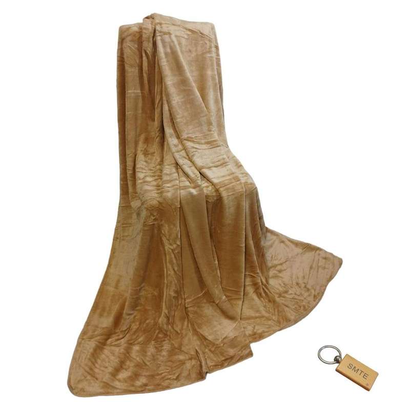 SMTE Compact Travel Fleece Blankets 180 x210cm +Smte Keyring - Light Brown with keychain