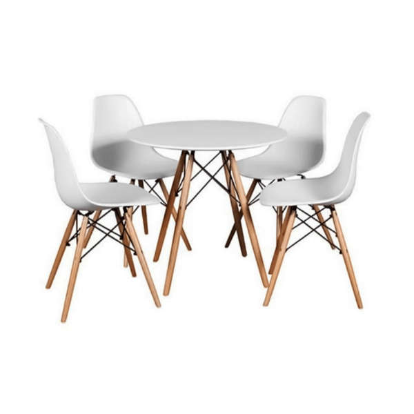 SMTE Dining Round Table with 4 Chairs - White with keychain