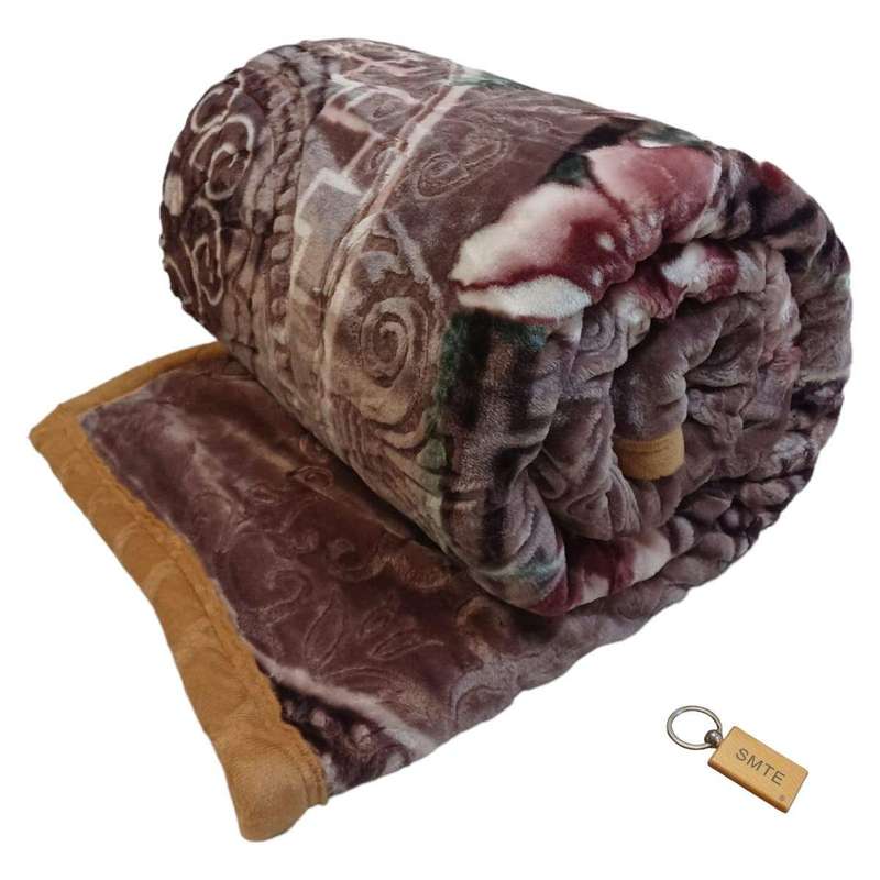 Smte :Cozy 2-Ply Non-Fiber Blanket: Keep Your Winter Warm +Smte Keyring - Brown with keychain
