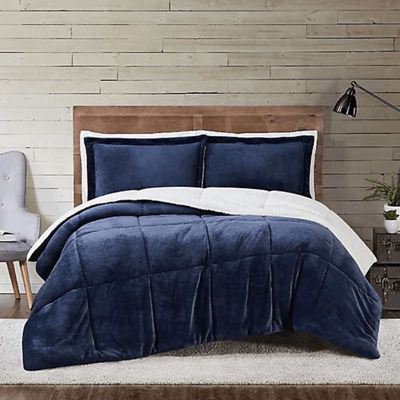 SMTE 3 Piece Fleece Comforter Set - Blue with keychain