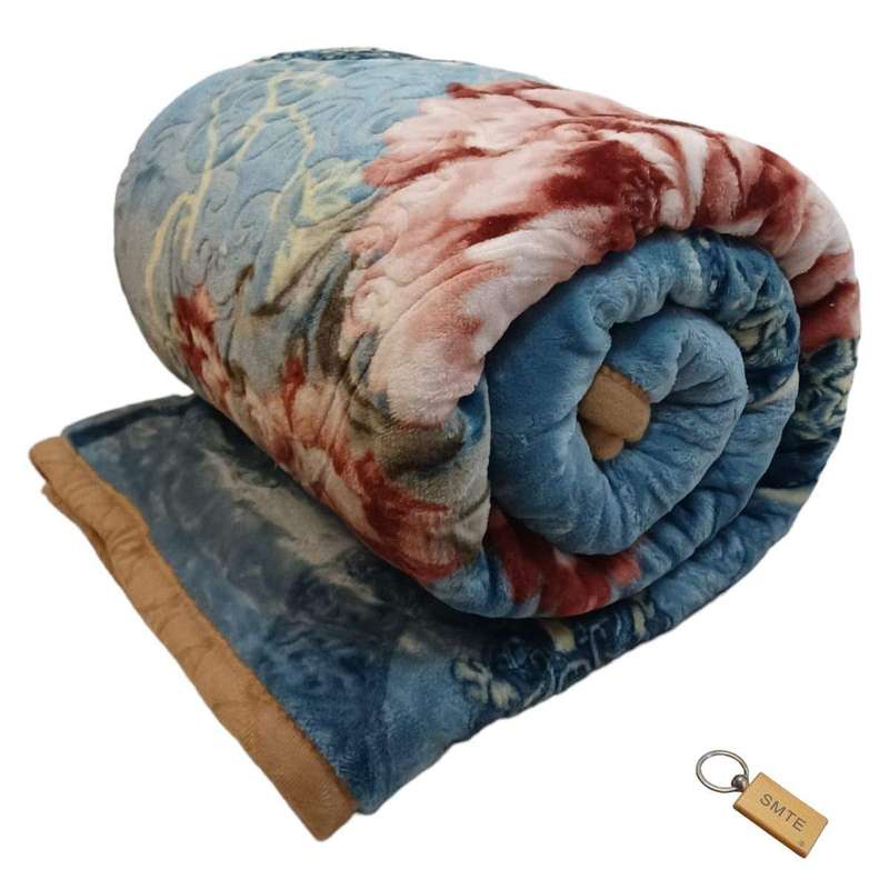 Smte :Cozy 2-Ply Non-Fiber Blanket: Keep Your Winter Warm +Smte Keyring - Dark Blue with keychain
