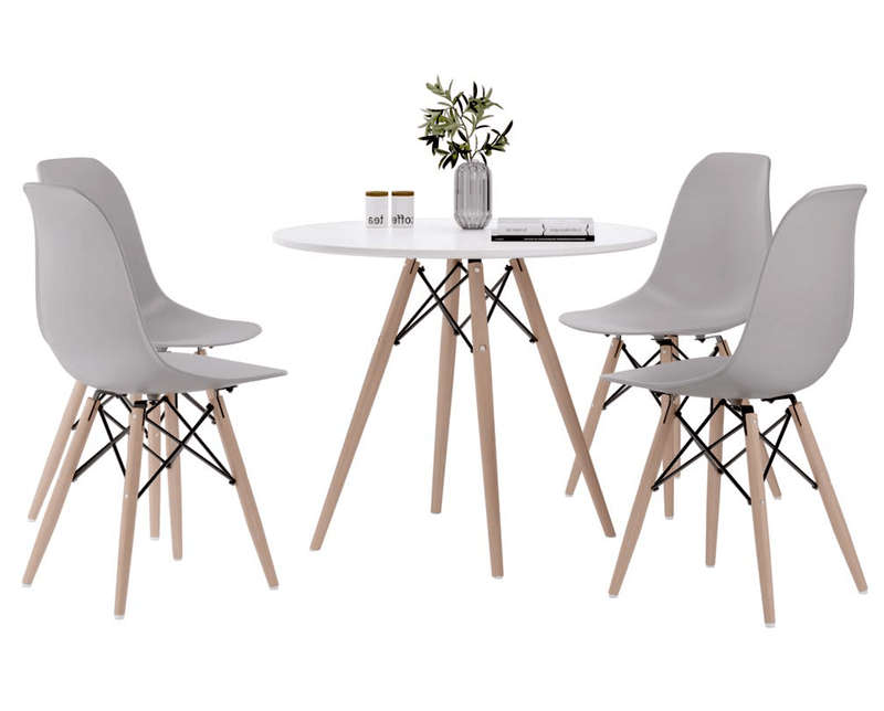 SMTE Round Table and Wooden Leg Chairs (5 Pieces) with keychain
