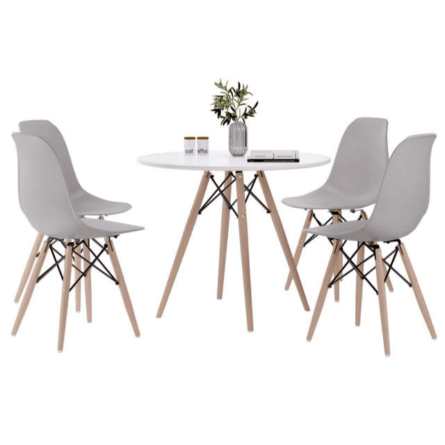 SMTE Round Table and Wooden Leg Chairs (5 Pieces) with keychain