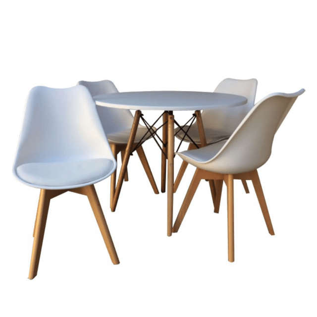 SMTE Round Table + 4 Padded Chairs - White with keychain