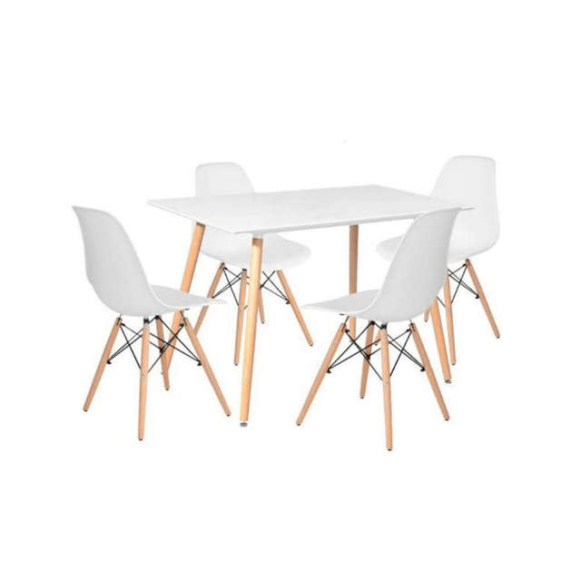 SMTE Rectangular Table & 4 Chairs - White with keychain