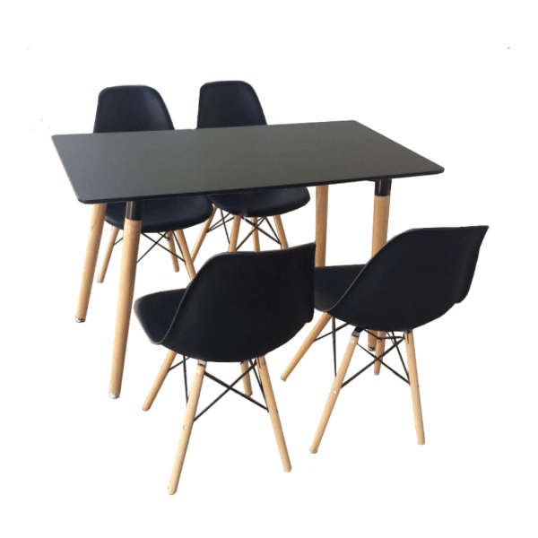 SMTE Rectangle Table with 4 Chairs - Black with keychain