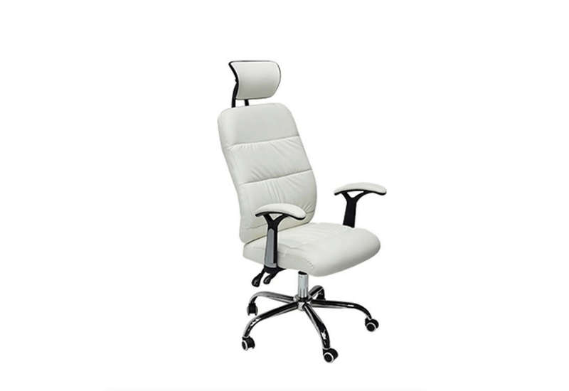 SMTE Reclining Office PU Leather Chair with Head and Arm rests - White with keychain