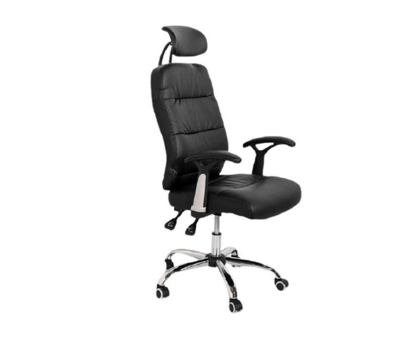 SMTE Reclining Office PU Leather Chair with Head and Arm rests - Black with keychain