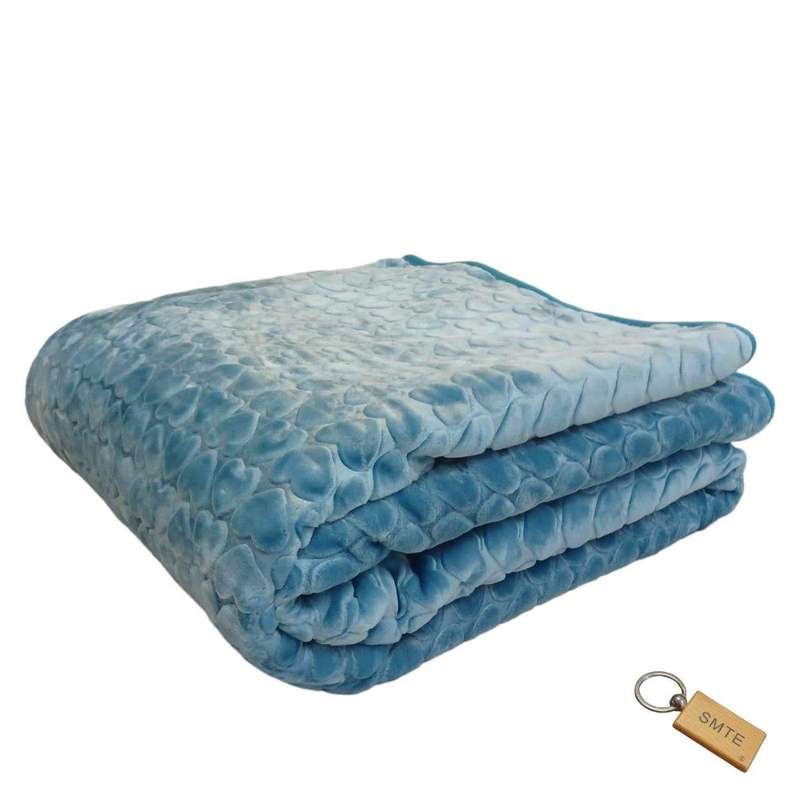 SMTE Simple Comfort - The Plain 1 Ply Blanket and Keyring - Blue with keychain