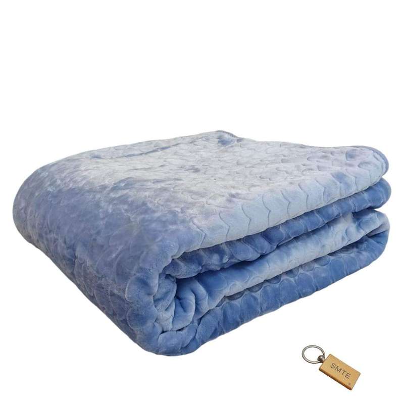 SMTE Simple Comfort - The Plain 1 Ply Blanket and Keyring - Light Blue with keychain