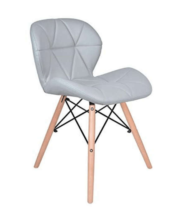 SMTE Pre-assembled Padded Dinging Chair With Solid Wooden Legs - PU Leather - Grey with keychain