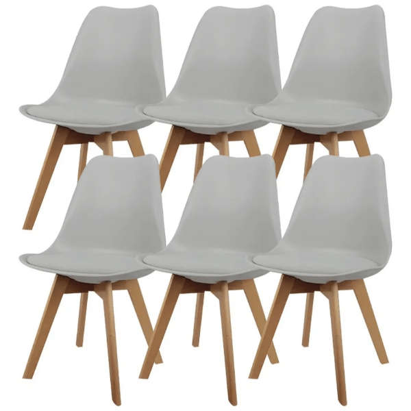SMTE Padded Seat Wooden Leg Dining Chairs - Pack of Six - Grey Colour with keychain