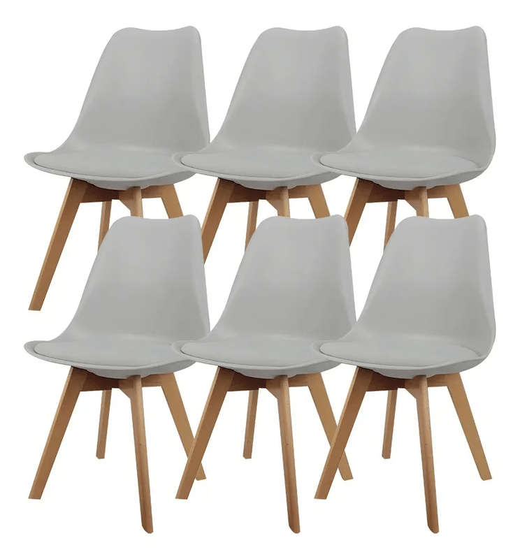 SMTE Padded Seat Wooden Leg Dining Chairs - Pack of Six - Grey Colour with keychain