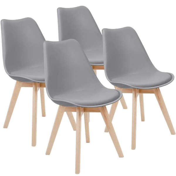 SMTE Padded Seat Wooden Leg Dining Chairs - Pack of Four - Grey Colour with keychain