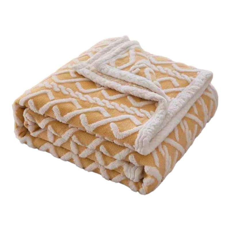 SMTE Soft Sherpa Blanket Queen Size - Yellow with keychain
