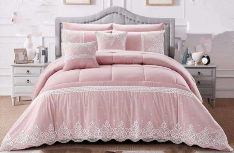 SMTE Polyester Plain All Queen Comforter Set - Pink with keychain