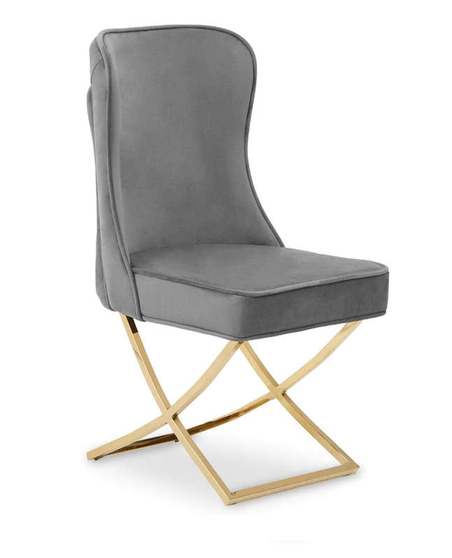SMTE Mustafa Velvet Dining Chair - Grey with keychain