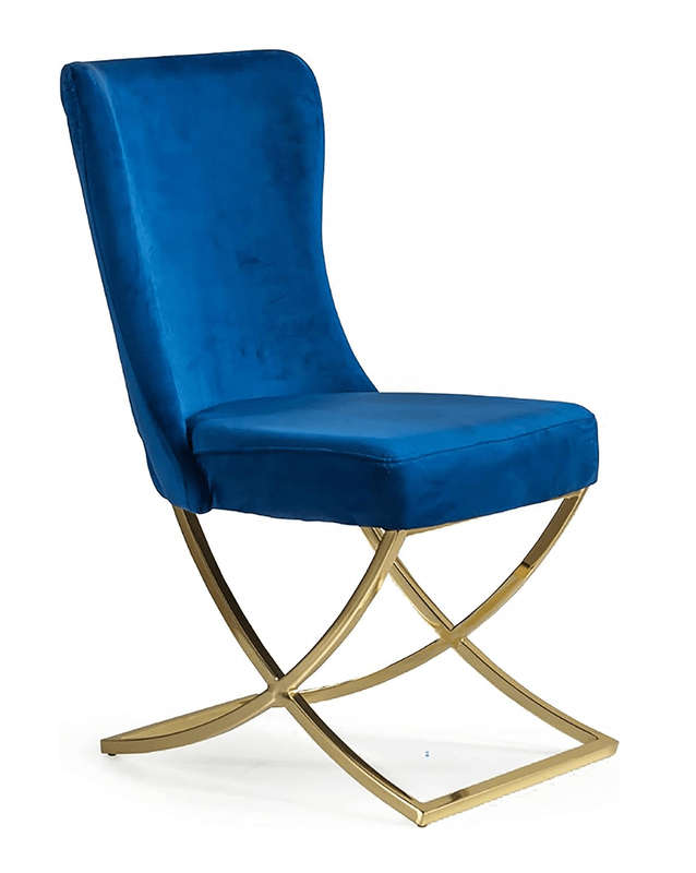 SMTE Mustafa Velvet Dining Chair - Blue with keychain