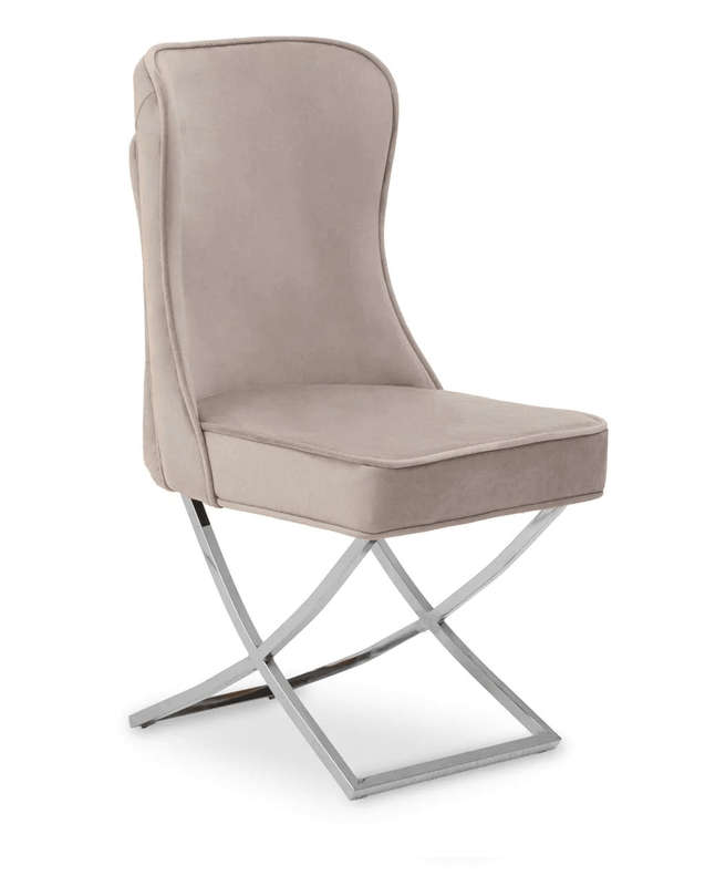 SMTE Mustafa Velvet Dining Chair - Beige with keychain