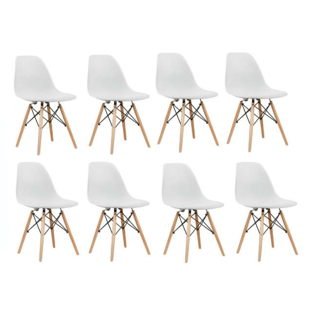 SMTE Modren 8 x Wooden Leg Chairs - White with keychain