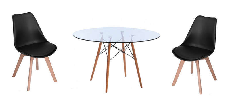 SMTE Modern Wooden Table - With 2 x Frankfurt Chairs with keychain
