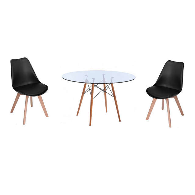 SMTE Modern Wooden Table - With 2 x Frankfurt Chairs - Black with keychain
