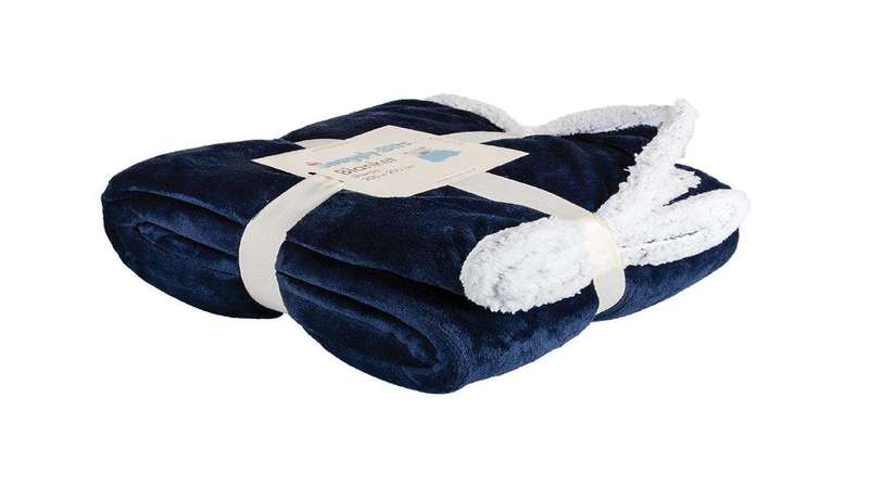 SMTE Soft Sherpa Blanket King Size - 200 x 200cm - Blue with keychain