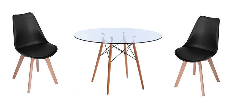 SMTE Modern Wooden Table - With 2 x Frankfurt Chairs - Black with keychain