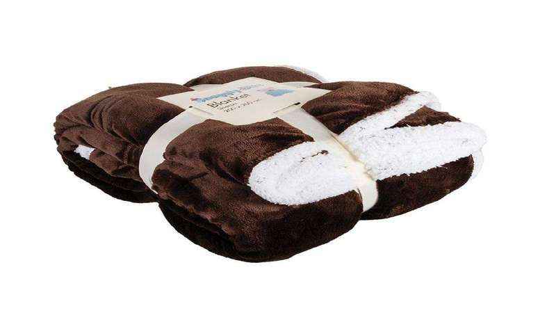 SMTE Soft Sherpa Blanket King Size - 200 x 200cm - Brown, White with keychain