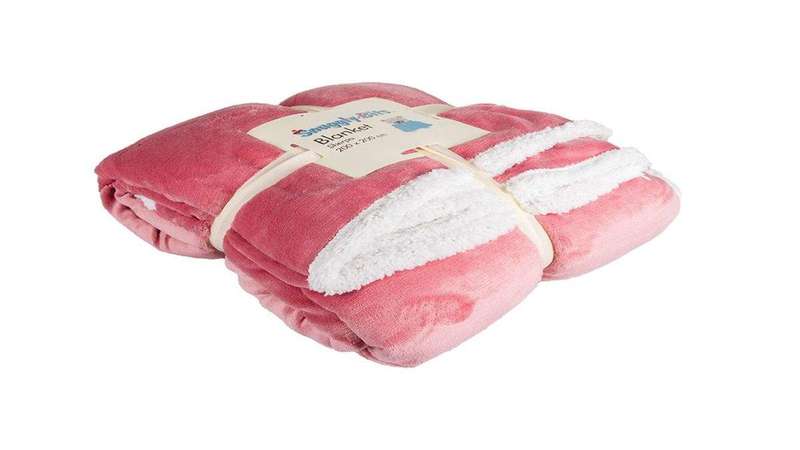 SMTE Soft Sherpa Blanket King Size - 200 x 200cm - Pink with keychain