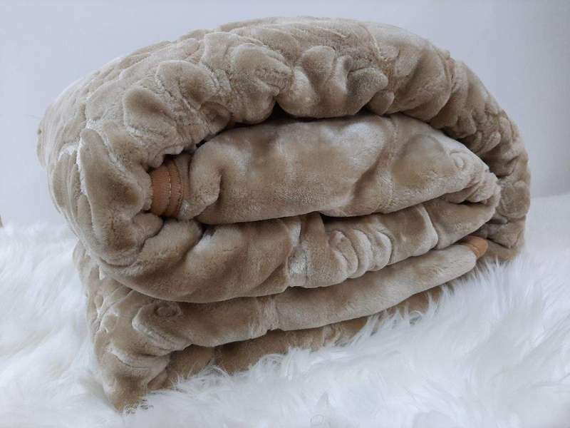 SMTE New - Warm And Soft Queen Size Blanket - One-Ply - Beige with keychain