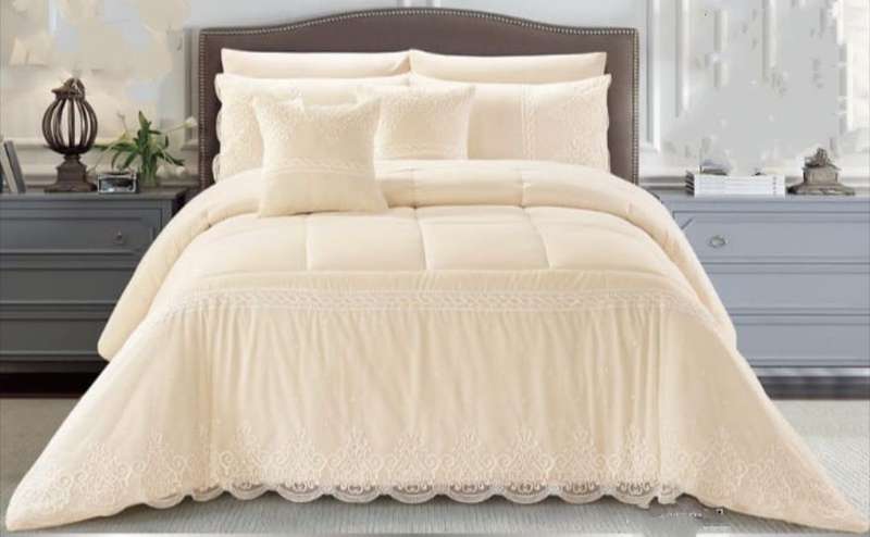 SMTE Polyester Plain All Queen Comforter Set - Cream with keychain