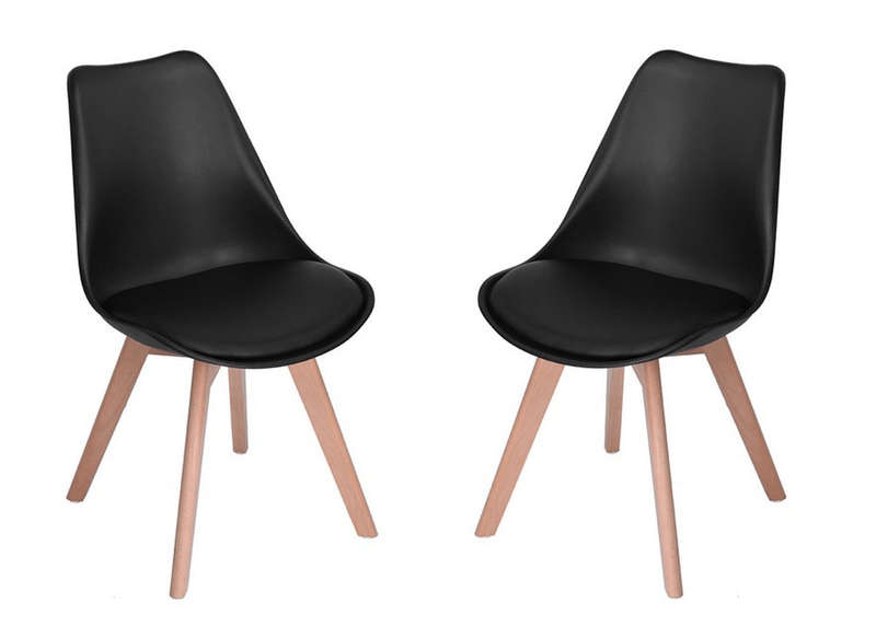 SMTE Modern Wooden Leg Padded Chair - Black - 2 Piece with keychain