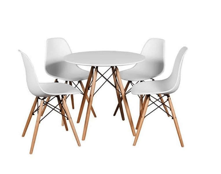 SMTE Modern Round White Table With 4 Chairs with keychain