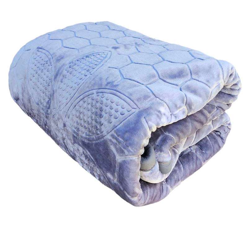 SMTE Heavy Quality Super Soft Mink & Embossed Blanket - Blue / Grey with keychain