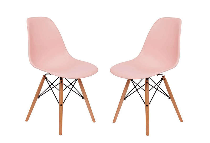 SMTE Modern Perla Dusty Pink Wooden Leg Chair - 2 Piece with keychain