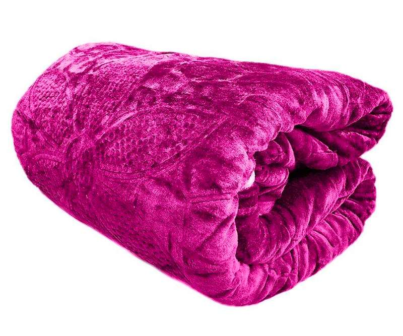 SMTE Heavy Quality Super Soft Mink & Embossed Blanket - Dark Pink with keychain