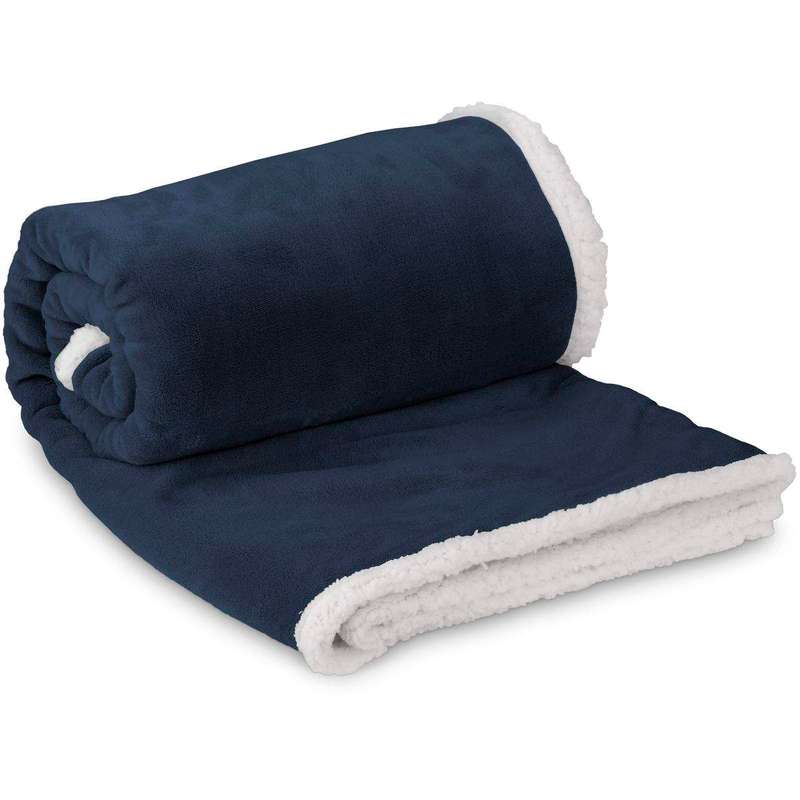 SMTE Premium Luxury Sherpa Blanket Throw - Navy with keychain