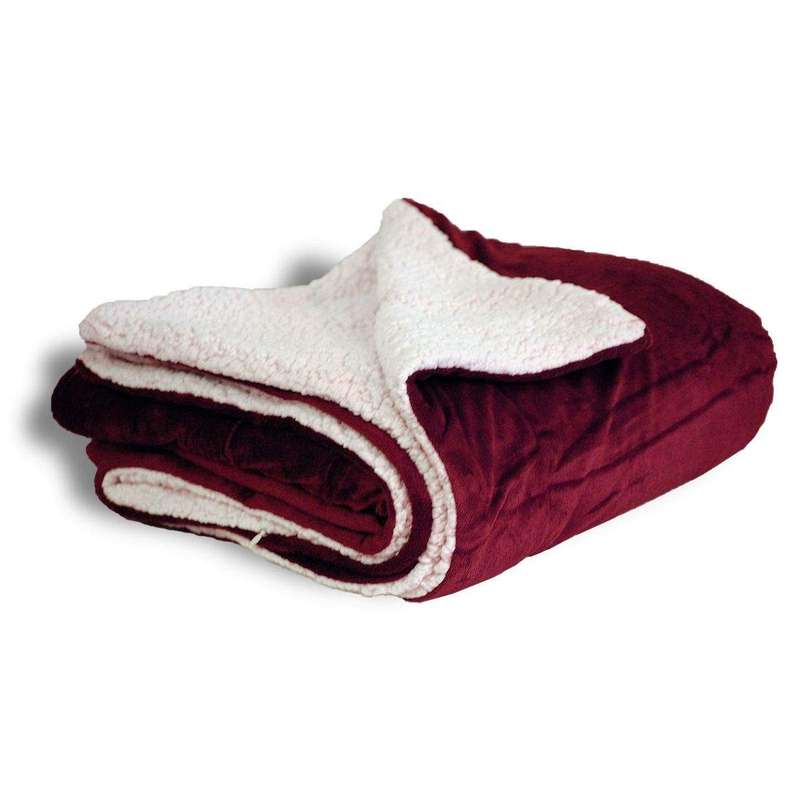 SMTE Premium Sherpa Blanket Throw - Burgundy (200x200cm) with keychain