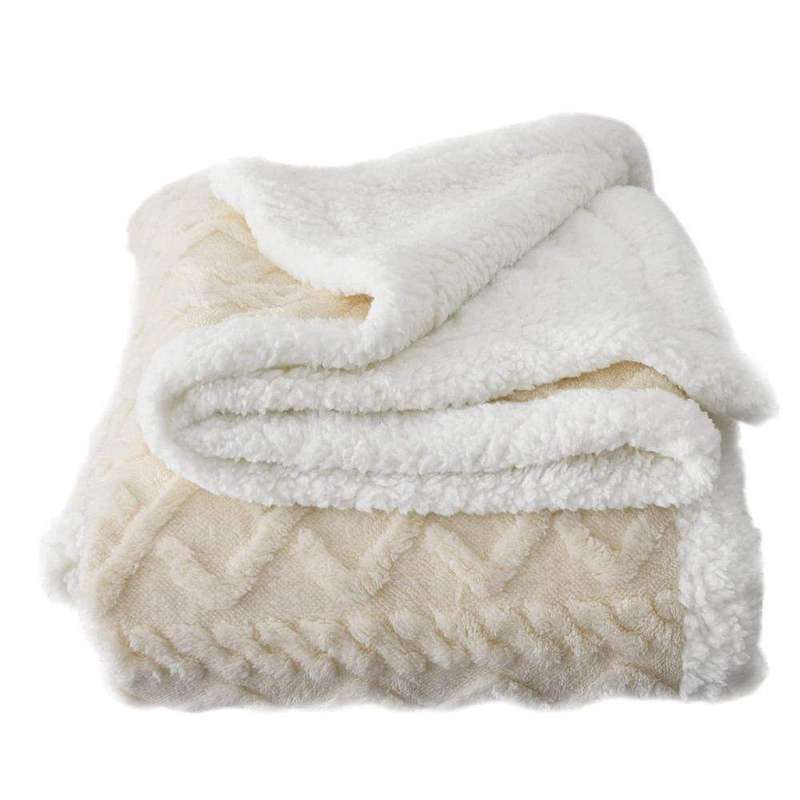 SMTE Polyester Warm Flannel Fluffy Throw Fleece Soft Thick Blankets - Cream with keychain