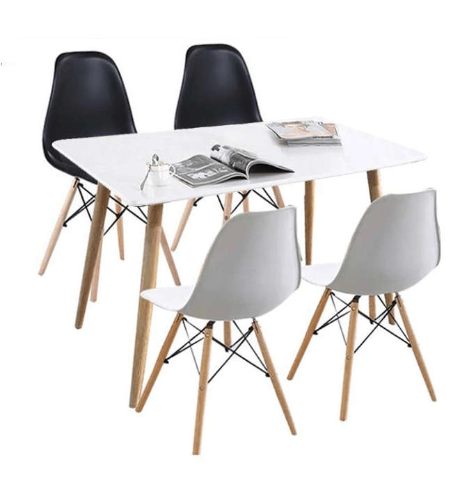 SMTE Modern 5 Piece Dining Table & Wooden Leg Chair Set with keychain