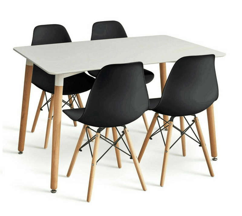 SMTE Modern 5 Piece Dining Table & Wooden Leg Chair Set with keychain