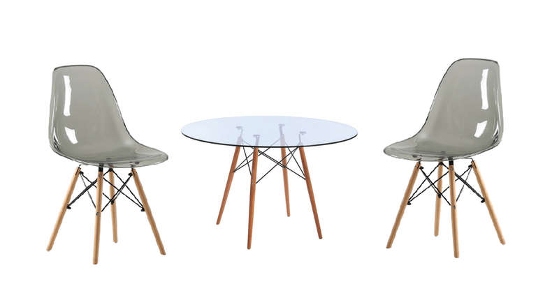 SMTE Modern 3 Piece Glass Table and Wooden Leg Chairs with keychain