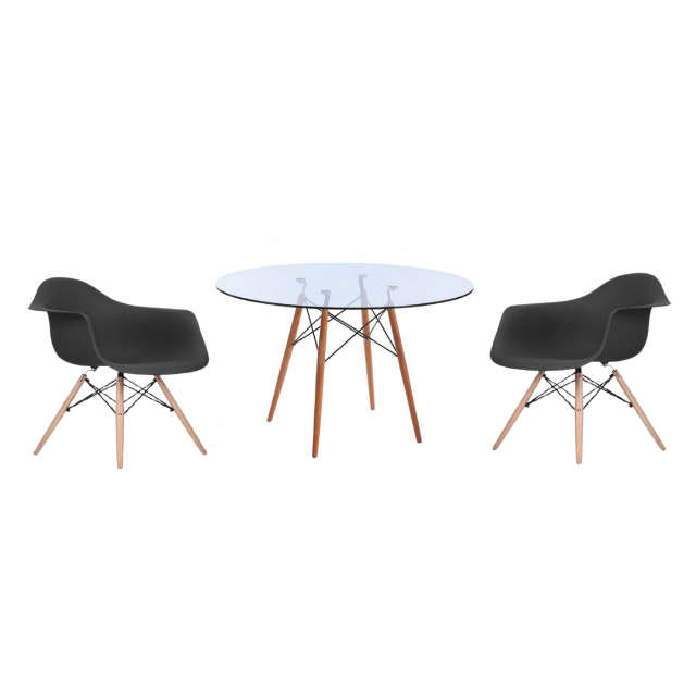 SMTE Modern 3 Piece Glass Table and Black Wooden Leg Chairs with keychain
