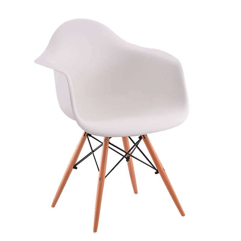 SMTE Mid Century Modern Molded Arm Chair with Wooden Legs - White with keychain