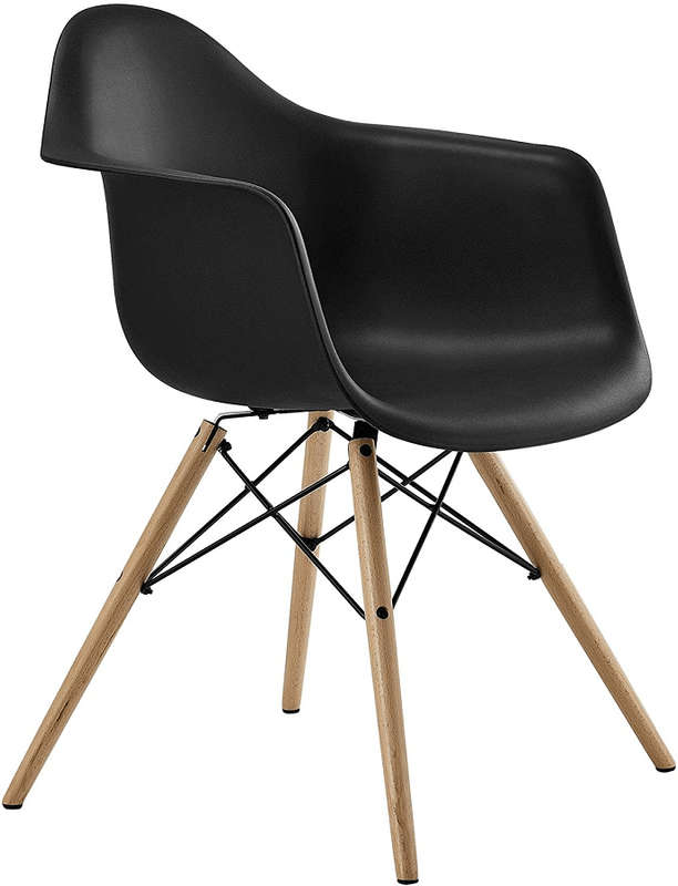 SMTE Mid Century Modern Molded Arm Chair with Wooden Legs - Black with keychain